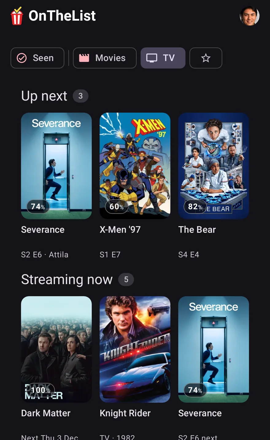 The list, starting with Up next: the next episodes of Severance, X-Men '97 and The Bear.